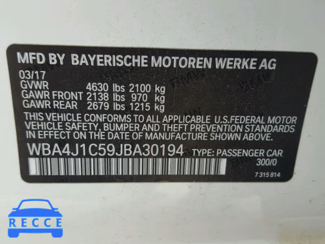 2018 BMW 430I GRAN WBA4J1C59JBA30194 image 9