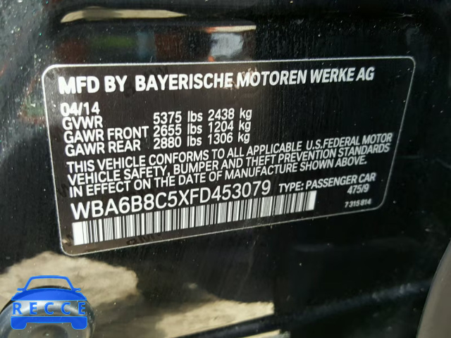 2015 BMW 640 XI WBA6B8C5XFD453079 зображення 9