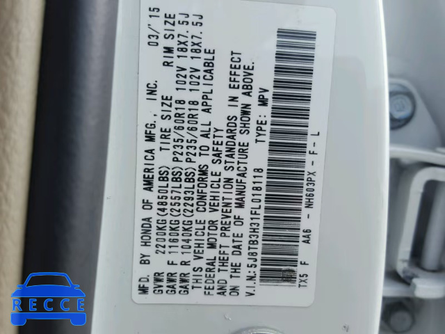 2015 ACURA RDX BASE 5J8TB3H31FL018118 image 9