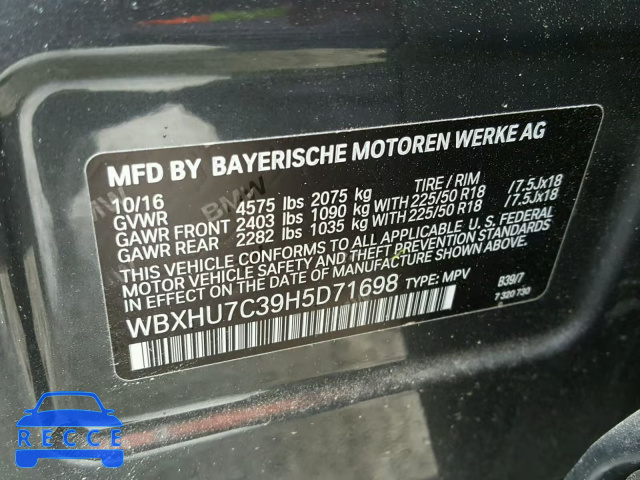 2017 BMW X1 SDRIVE2 WBXHU7C39H5D71698 image 9