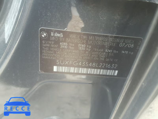 2008 BMW X6 XDRIVE3 5UXFG43548L221632 image 9