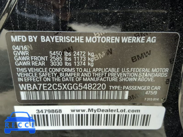 2016 BMW 740 I WBA7E2C5XGG548220 зображення 9