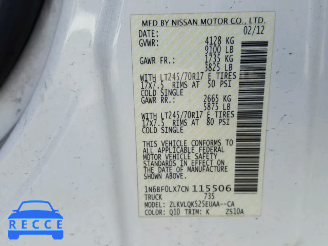 2012 NISSAN NV 2500 1N6BF0LX7CN115506 image 9