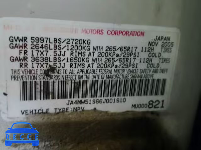 2006 MITSUBISHI MONTERO LI JA4MW51S66J001910 image 9
