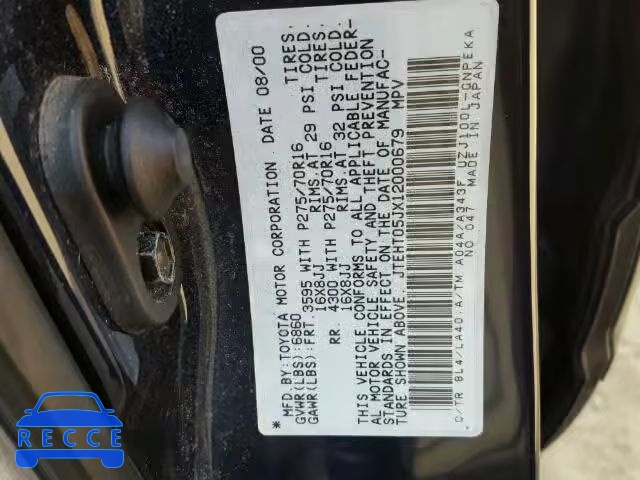 2001 TOYOTA LAND CRUIS JTEHT05JX12000679 Bild 9