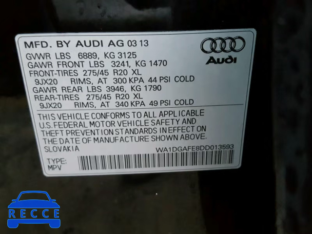 2013 AUDI Q7 PRESTIG WA1DGAFE8DD013593 image 9