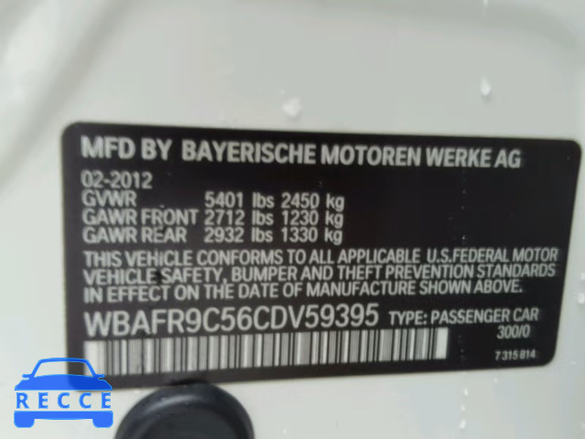 2012 BMW 550 I WBAFR9C56CDV59395 image 9