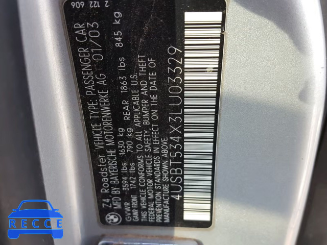 2003 BMW Z4 3.0 4USBT534X3LU03329 image 9