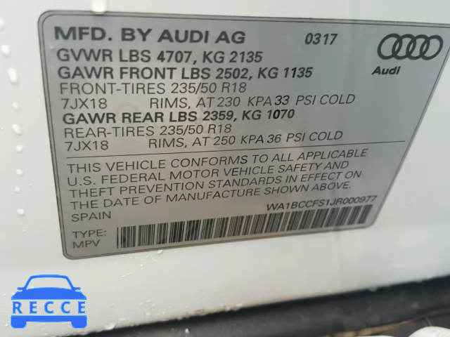 2018 AUDI Q3 PREMIUM WA1BCCFS1JR000977 image 9