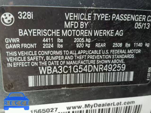 2013 BMW 328I SULEV WBA3C1G54DNR49259 image 9