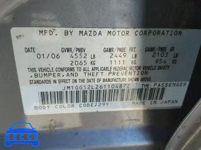 2006 MAZDA SPEED 6 JM1GG12L261104872 image 9