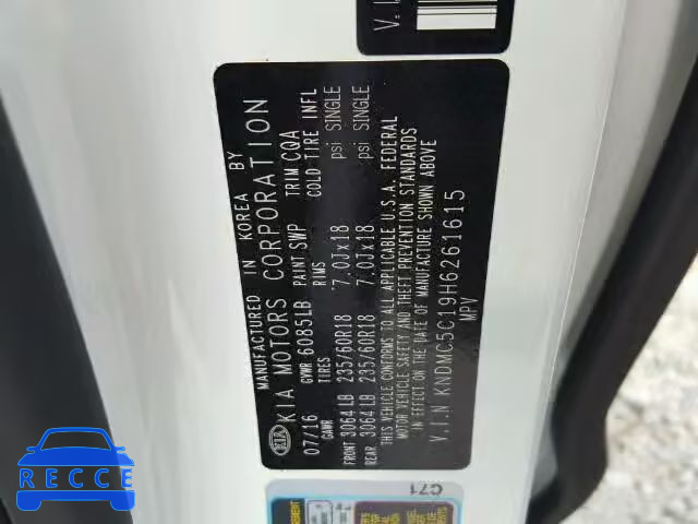 2017 KIA SEDONA EX KNDMC5C19H6261615 зображення 9