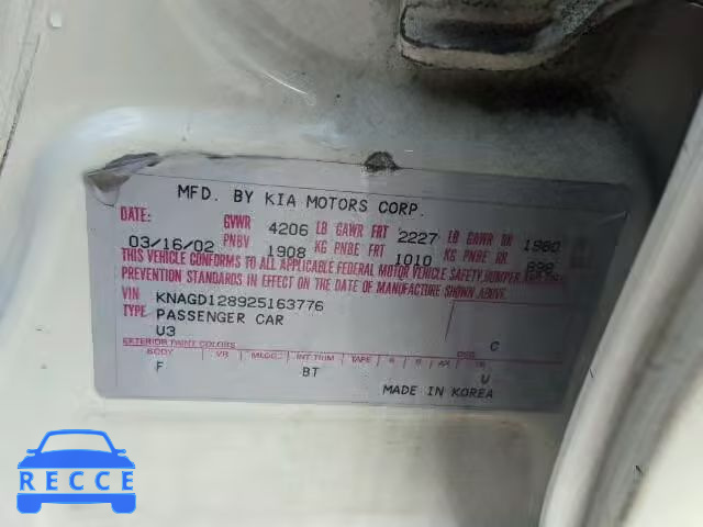 2002 KIA OPTIMA MAG KNAGD128925163776 image 9