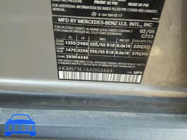 2006 MERCEDES-BENZ ML 500 4JGBB75E76A003444 image 9