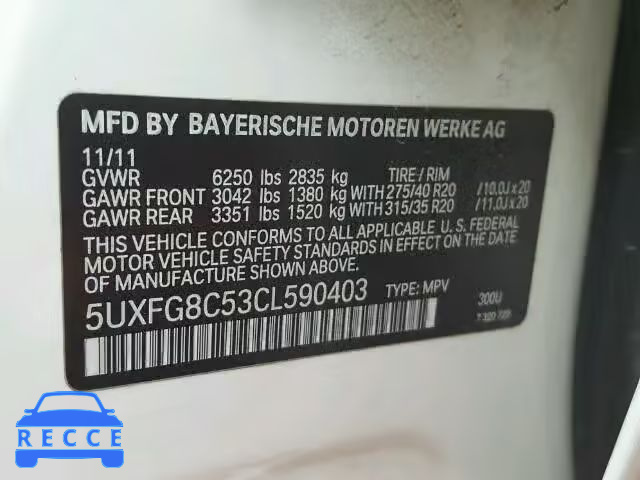 2012 BMW X6 XDRIVE5 5UXFG8C53CL590403 зображення 9