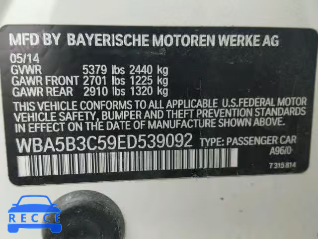 2014 BMW 535 XI WBA5B3C59ED539092 image 9