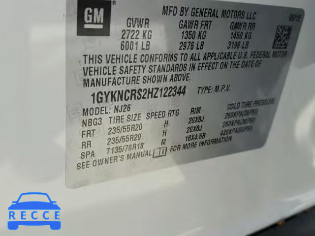 2017 CADILLAC XT5 PREMIU 1GYKNCRS2HZ122344 image 9