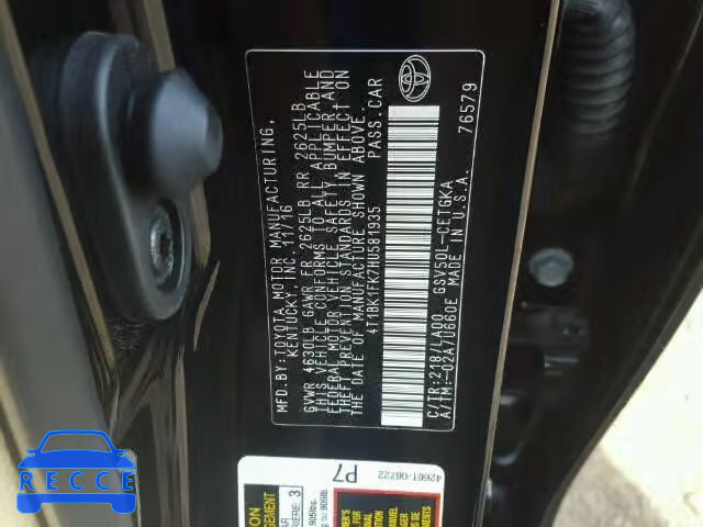 2017 TOYOTA CAMRY XSE 4T1BK1FK7HU581935 image 9