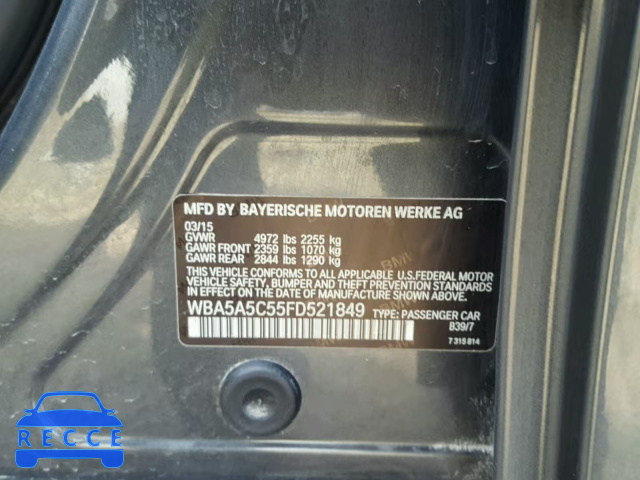 2015 BMW 528 I WBA5A5C55FD521849 зображення 9