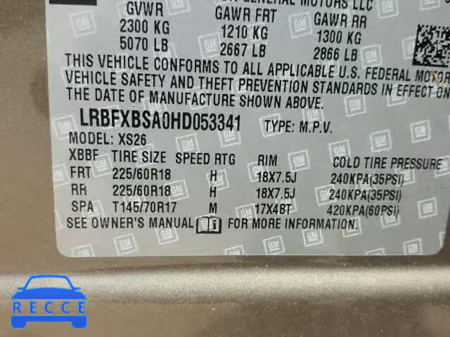 2017 BUICK ENVISION E LRBFXBSA0HD053341 зображення 9