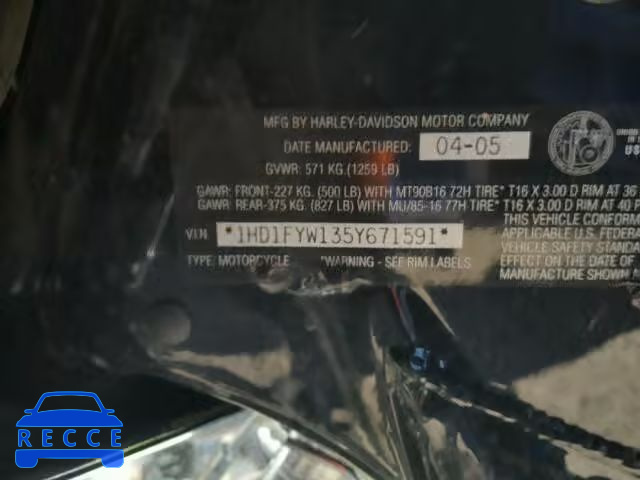 2005 HARLEY-DAVIDSON FLHRSI 1HD1FYW135Y671591 зображення 9