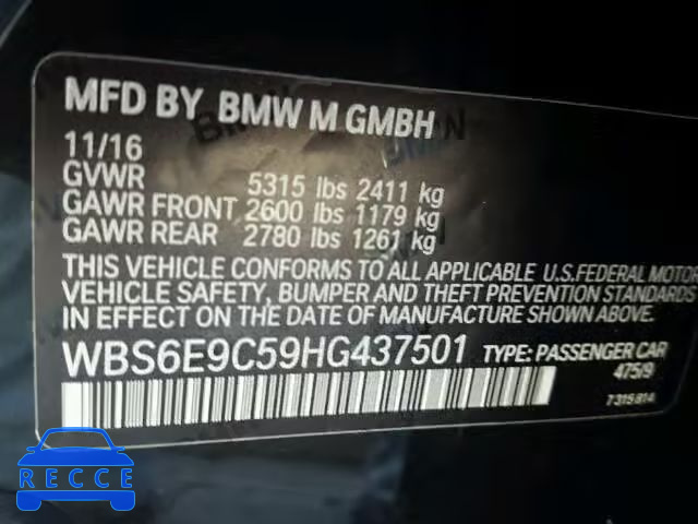 2017 BMW M6 GRAN CO WBS6E9C59HG437501 зображення 9