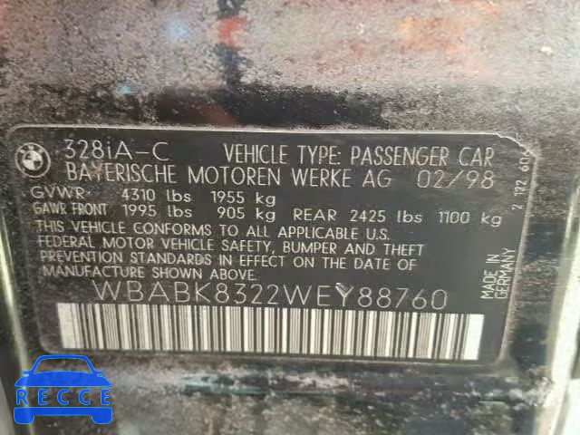 1998 BMW 328 IC AUT WBABK8322WEY88760 image 9