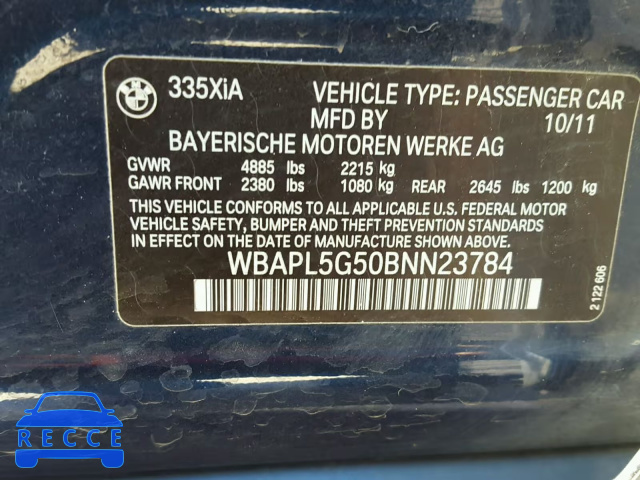 2011 BMW 335 XI WBAPL5G50BNN23784 зображення 9