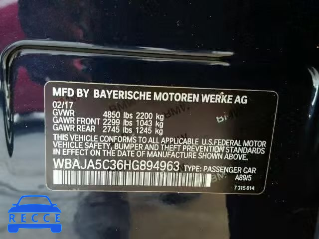2017 BMW 530 I WBAJA5C36HG894963 зображення 9