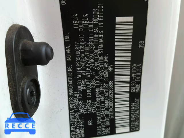 2013 TOYOTA SIENNA BAS 5TDZK3DC0DS383898 image 9