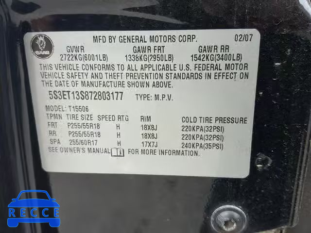 2007 SAAB 9-7X 4.2I 5S3ET13S872803177 image 9