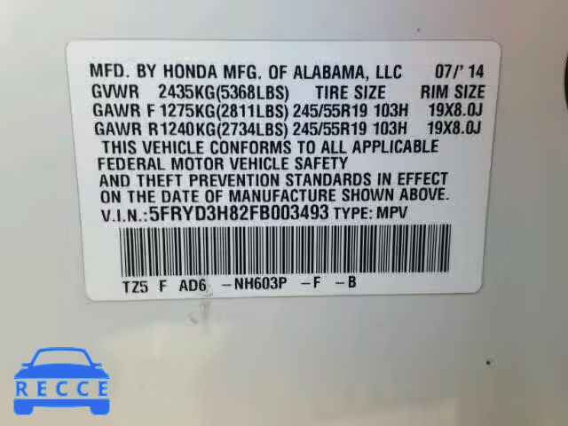 2015 ACURA MDX ADVANC 5FRYD3H82FB003493 image 9