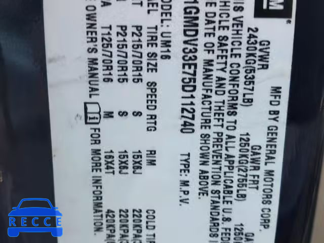 2005 PONTIAC MONTANA LU 1GMDV33E75D112740 image 9