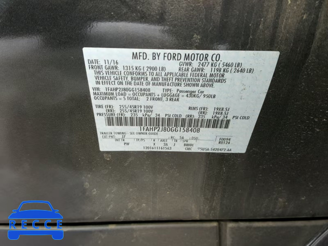 2016 FORD TAURUS LIM 1FAHP2J80GG158408 image 9