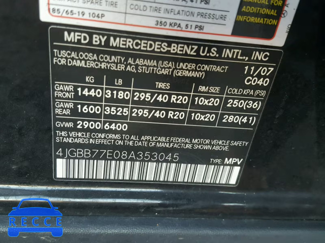 2008 MERCEDES-BENZ ML 63 AMG 4JGBB77E08A353045 image 9