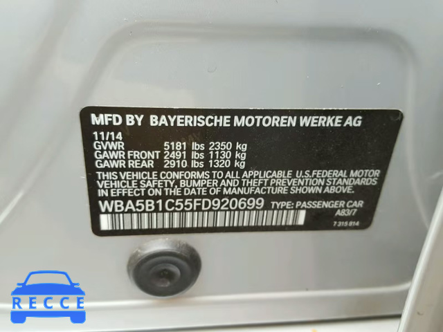 2015 BMW 535 I WBA5B1C55FD920699 Bild 9