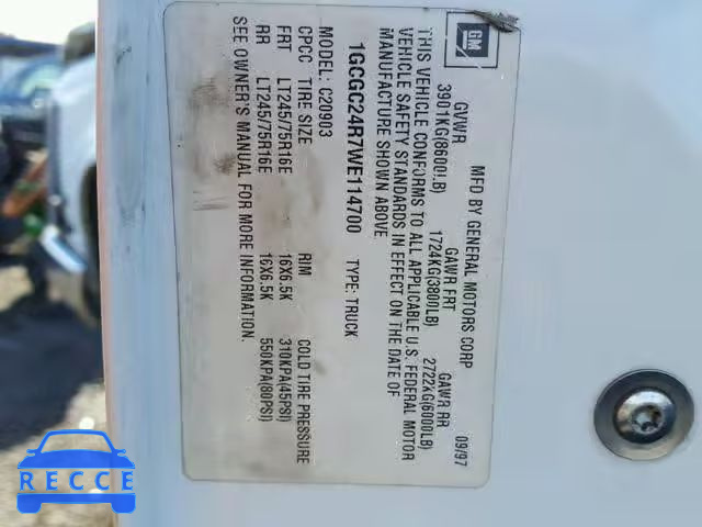 1998 CHEVROLET GMT-400 C2 1GCGC24R7WE114700 image 9