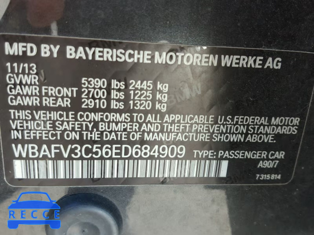 2014 BMW 535 D WBAFV3C56ED684909 зображення 9