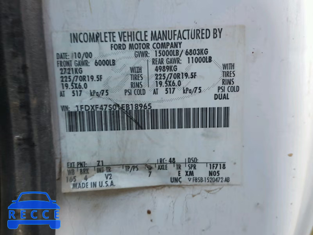 2001 FORD F450 SUPER 1FDXF47S01EB18965 image 9