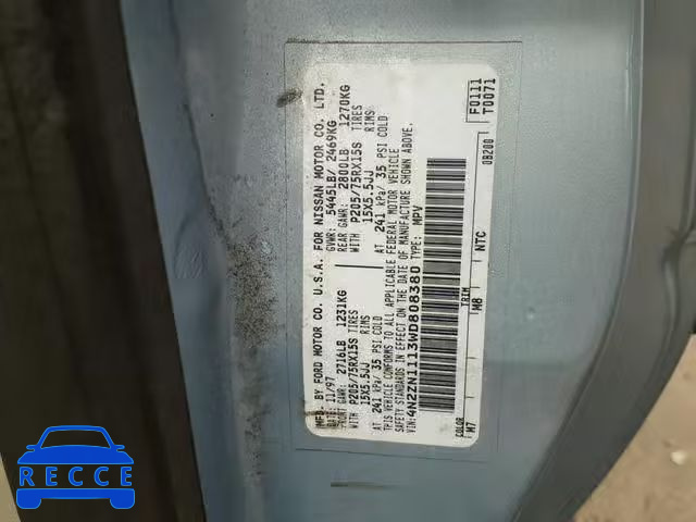 1998 NISSAN QUEST XE 4N2ZN1113WD808380 image 9