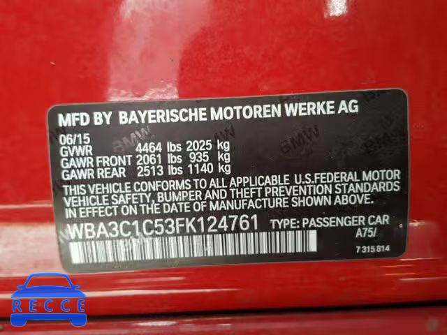2015 BMW 328 I SULE WBA3C1C53FK124761 зображення 9