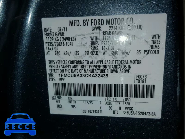 2012 FORD ESCAPE HYB 1FMCU5K33CKA32435 image 9