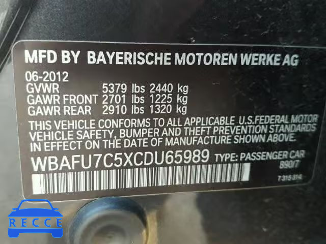2012 BMW 535 XI WBAFU7C5XCDU65989 зображення 9
