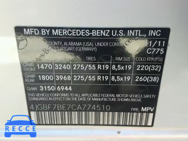 2012 MERCEDES-BENZ GL 450 4MA 4JGBF7BE7CA774510 image 9