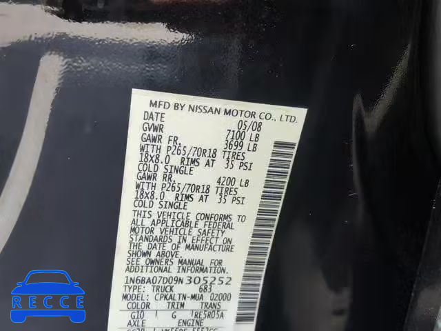 2009 NISSAN TITAN XE 1N6BA07D09N305252 image 9