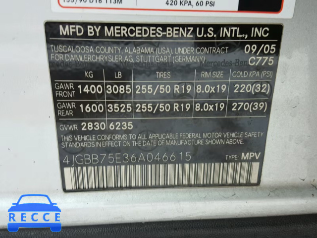 2006 MERCEDES-BENZ ML 500 4JGBB75E36A046615 image 9