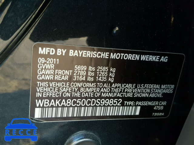 2012 BMW 750I WBAKA8C50CDS99852 image 9