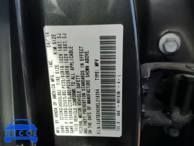 2014 ACURA RDX BASE 5J8TB3H38EL018244 Bild 9