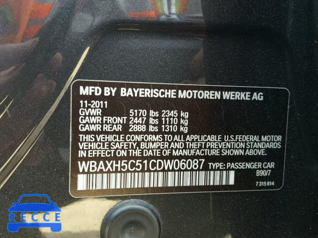 2012 BMW 528 XI WBAXH5C51CDW06087 зображення 9