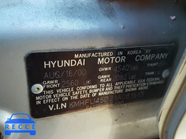 2001 HYUNDAI XG 300 KMHFU45D21A081513 зображення 9